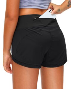 women's running shorts high waisted quick-dry 3 inch gym workout athletic shorts for women with zipper pocket(black, m)