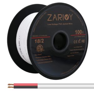 zarivy 100 feet 18 gauge 2 conductors red black wire with fire resistant cl2 white jacket, 18awg hookup electrical wire led strips extension cord cable for led ribbon lamp tape lighting