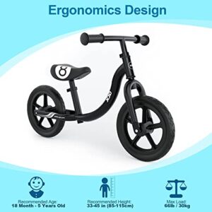 XJD Toddler Balance Bike 2 Year Old, 12 NCH No Pedal Bicycle for Girls Boys Ages 18 Months to 5 Years Old Toddler Training Push Bike Adjustable Seat (Black Design)