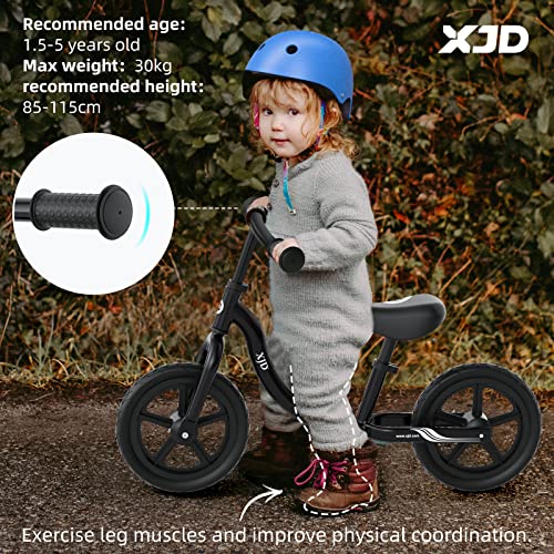 XJD Toddler Balance Bike 2 Year Old, 12 NCH No Pedal Bicycle for Girls Boys Ages 18 Months to 5 Years Old Toddler Training Push Bike Adjustable Seat (Black Design)