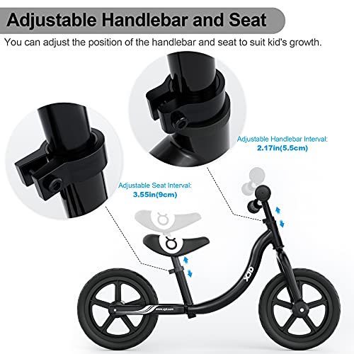 XJD Toddler Balance Bike 2 Year Old, 12 NCH No Pedal Bicycle for Girls Boys Ages 18 Months to 5 Years Old Toddler Training Push Bike Adjustable Seat (Black Design)