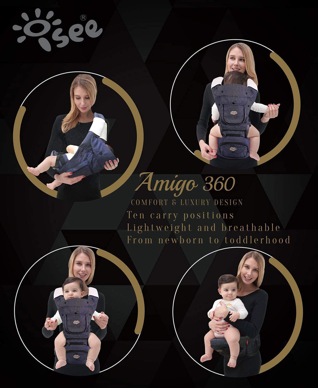 ISEE Ergonomic Baby Carrier, Comfortable Hip Seat and Design for Happy Babies and Parents