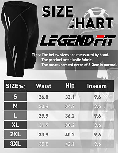 Legendfit Men's Cycling Shorts 4D Padded Bicycle Riding Half Pants MTB Road Bike Biking Tights Cycle Wear Pocket Black