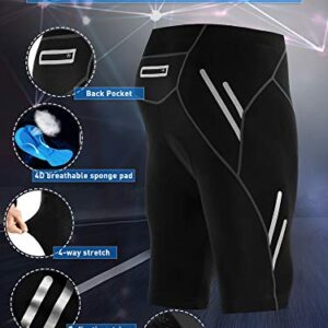 Legendfit Men's Cycling Shorts 4D Padded Bicycle Riding Half Pants MTB Road Bike Biking Tights Cycle Wear Pocket Black