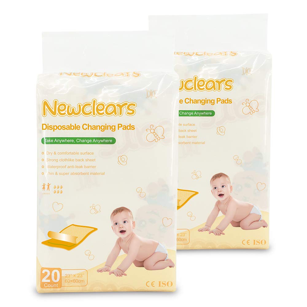 Newclears Baby Disposable Underpads Breathable Incontinence Diaper Changing Pads, 20 Count/Pack (23''x23'' - 2pack(40 Count))