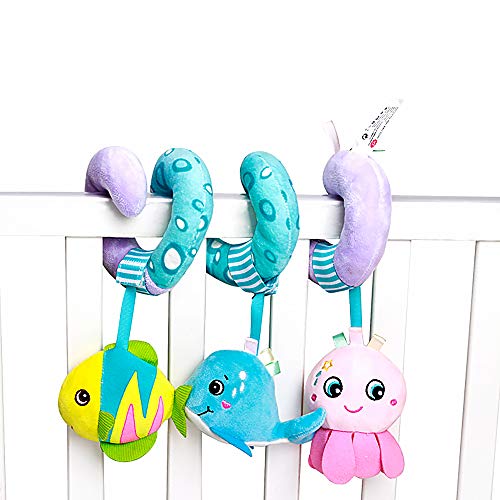 Caterbee Baby Stroller Toys, Activity Spiral Plush bar Toy Accessories, Crib Toys Car Seat Toy with Bell for boy or Girl 0 Months+ (Ocean)