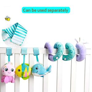 Caterbee Baby Stroller Toys, Activity Spiral Plush bar Toy Accessories, Crib Toys Car Seat Toy with Bell for boy or Girl 0 Months+ (Ocean)