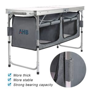 AHB Picnic Table Camping Table Folding Table Folding Picnic Table Folding Camping Table with Storage Organizer,Portable Foldable Aluminum Lightweight Adjustable Camp Table for Outdoor,Camping,Picnic