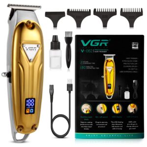 vgr cordless hair clippers for men professional, rechargebale with led display, t outliner beard trimmer barber haircut grooming home hair cutting kit for kids & baby - gloden-1