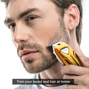 VGR Cordless Hair Clippers for Men Professional, Rechargebale with LED Display, T Outliner Beard Trimmer Barber Haircut Grooming Home Hair Cutting Kit for Kids & Baby - Gloden-1