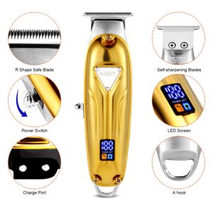 VGR Cordless Hair Clippers for Men Professional, Rechargebale with LED Display, T Outliner Beard Trimmer Barber Haircut Grooming Home Hair Cutting Kit for Kids & Baby - Gloden-1