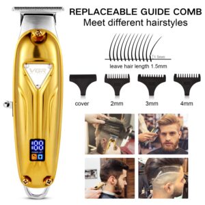 VGR Cordless Hair Clippers for Men Professional, Rechargebale with LED Display, T Outliner Beard Trimmer Barber Haircut Grooming Home Hair Cutting Kit for Kids & Baby - Gloden-1