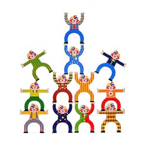 Xylolin Wooden Circus Clowns Stacking Toys, Jester Balance Blocks Game for Kids, Toddler Wood Toy Stacking and Balancing Blocks Set