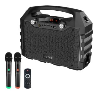 hotec wireless bluetooth portable pa speaker system, powerful bluetooth karaoke machine with dual wireless microphones for karaoke, wedding, party, teaching, lecture, church, outdoor indoor activities
