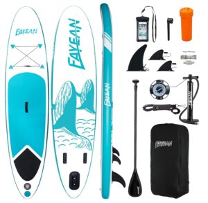 fayean inflatable stand up paddle board 10' x 28''x 6'' sup isup round board include hand pump, paddle, backpack, coil leash,carry bag, repair kit and waterproof case (blue whale)