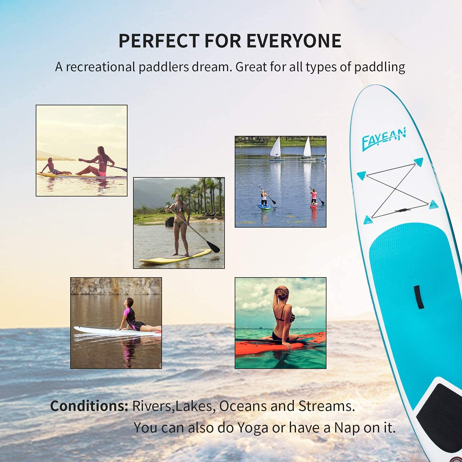 FAYEAN Inflatable Stand Up Paddle Board 10' x 28''x 6'' SUP ISUP Round Board Include Hand Pump, Paddle, Backpack, Coil Leash,Carry Bag, Repair Kit and Waterproof Case (Blue Whale)