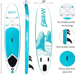 FAYEAN Inflatable Stand Up Paddle Board 10' x 28''x 6'' SUP ISUP Round Board Include Hand Pump, Paddle, Backpack, Coil Leash,Carry Bag, Repair Kit and Waterproof Case (Blue Whale)