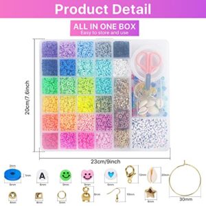 Moyofree 28 Colors Clay Beads for Bracelet Making, 6380 Pcs Flat Round Polymer Heishi Clay Beads DIY Jewelry Marking Kit for Bracelet Necklace Charm kit and Elastic Strings