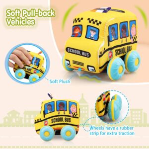 TOY Life Soft Pull Back Cars for Toddlers - Pull Back Vehicles Soft Baby Toys - Kids Car Toys 4 Pack with Soft Plush Toy Texture Baby Car Toys - Gift for Any Occasion Cars for Toddlers 1-3 Year Old