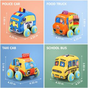 TOY Life Soft Pull Back Cars for Toddlers - Pull Back Vehicles Soft Baby Toys - Kids Car Toys 4 Pack with Soft Plush Toy Texture Baby Car Toys - Gift for Any Occasion Cars for Toddlers 1-3 Year Old