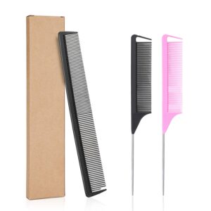 3 packs hair comb, wantgor 2 pieces rat tail combs steel pin and 1 piece hair cutting comb for hair salon or home