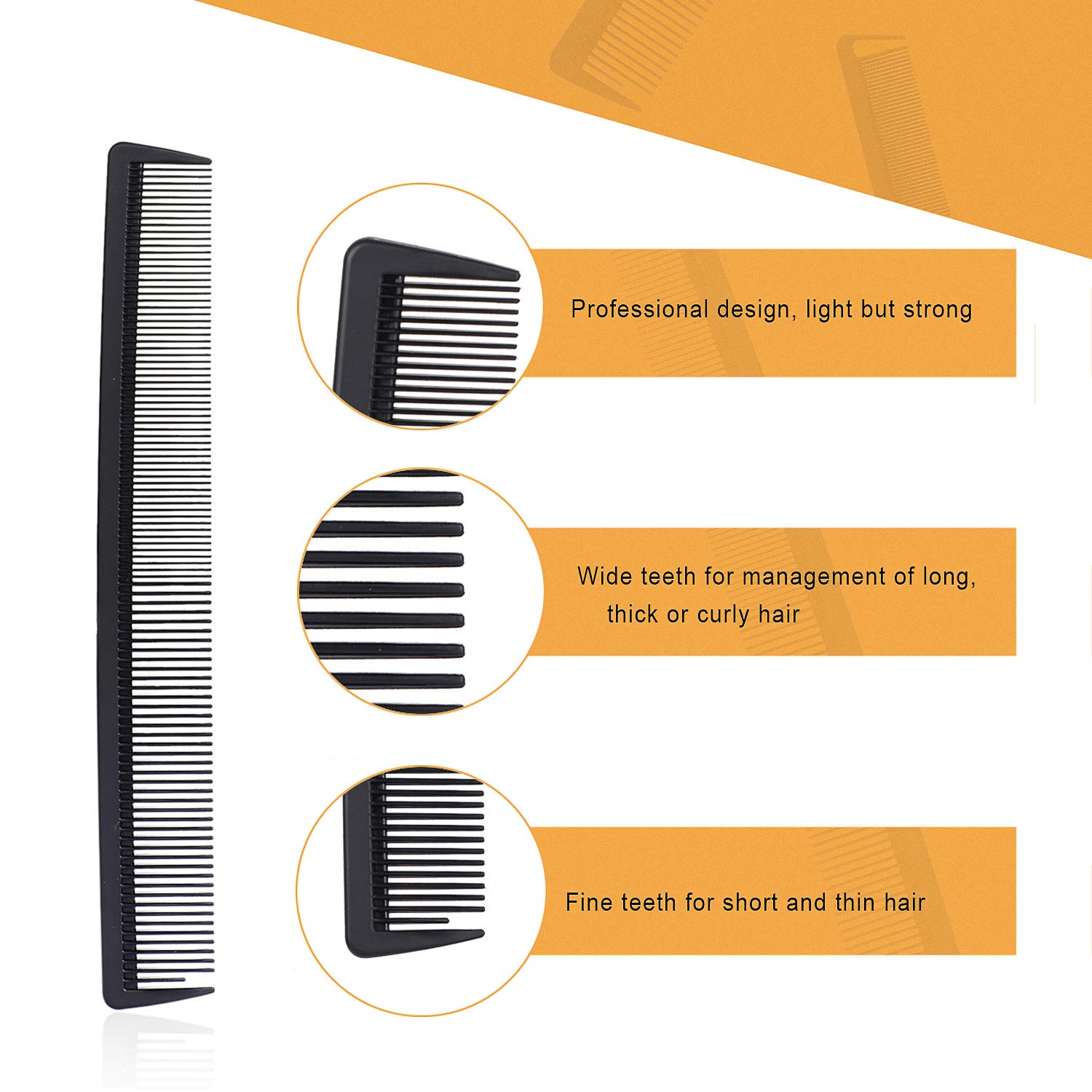 3 Packs Hair Comb, WantGor 2 Pieces Rat Tail Combs Steel Pin and 1 Piece Hair Cutting Comb for Hair Salon or Home