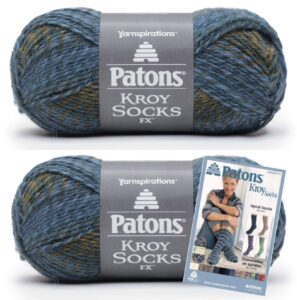 patons kroy socks fx yarn, 2-pack, deep sea colors plus pattern