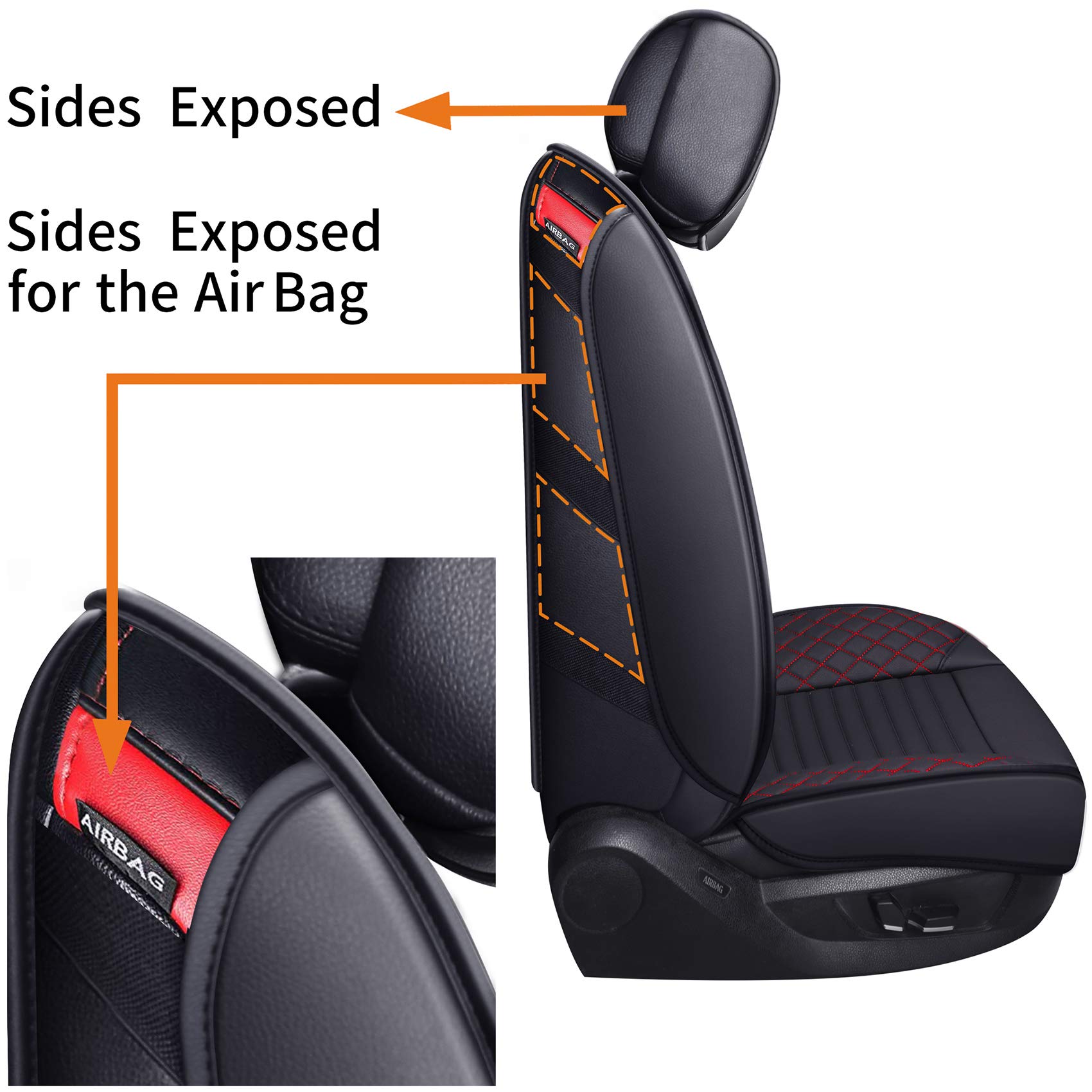 Aierxuan Ford F-150 2009-2024 Truck Seat Covers Custom Fit 2017-2024 F250 F350 F450, Waterproof Leather Cushion for Truck Pickup Supercrew Cab Lariat King Ranch Raptor (Full Set, Black-Red)