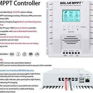 First Solar MPPT Charge Controller 40 amp, 12V 24V Auto 40A Solar Panel Charge Regulator, Max 100V Input with LCD Display for Lead-Acid Sealed Gel AGM Flooded Lithium Battery(MPPT 40A)