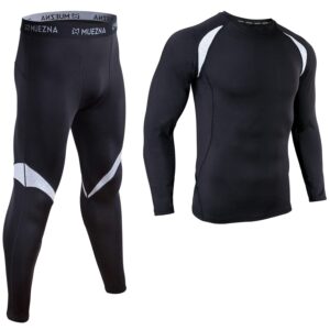 muezna men's thermal top and bottom set underwear long johns base layer with soft fleece lined black