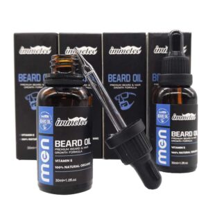 IMMETEE Beard Oil, Natural Ingredients, Shape, Style, Condition & Soften Beards and Mustaches, Moisturize Beard and Reduce Breaks, Split Ends and Bristle, Beard Oil for Men Growth. 30ml/ 1fl oz