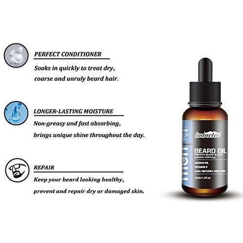 IMMETEE Beard Oil, Natural Ingredients, Shape, Style, Condition & Soften Beards and Mustaches, Moisturize Beard and Reduce Breaks, Split Ends and Bristle, Beard Oil for Men Growth. 30ml/ 1fl oz