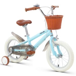 karcle 16 inch kids bike boys girls bicycle with detachable training wheels, child's bike for 3-10 years old 35-59 inch tall, with front & rear dual hand brake, children bicycle blue