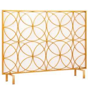 vivohome 40.9 x 31.1 inch single panel wrought iron fireplace screen metal decorative mesh fire spark guard fireplace cover gold