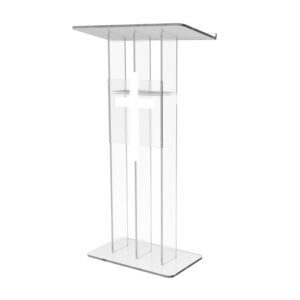 fixturedisplays® clear podium plexiglass lecturn transparent church pulpit with christian church white cross trinity style easy assebmly required 15411+1803cross-nf