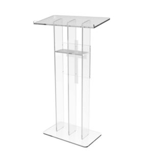 FixtureDisplays® Clear Podium Plexiglass Lecturn Transparent Church Pulpit with Christian Church White Cross Trinity Style Easy Assebmly Required 15411+1803CROSS-NF