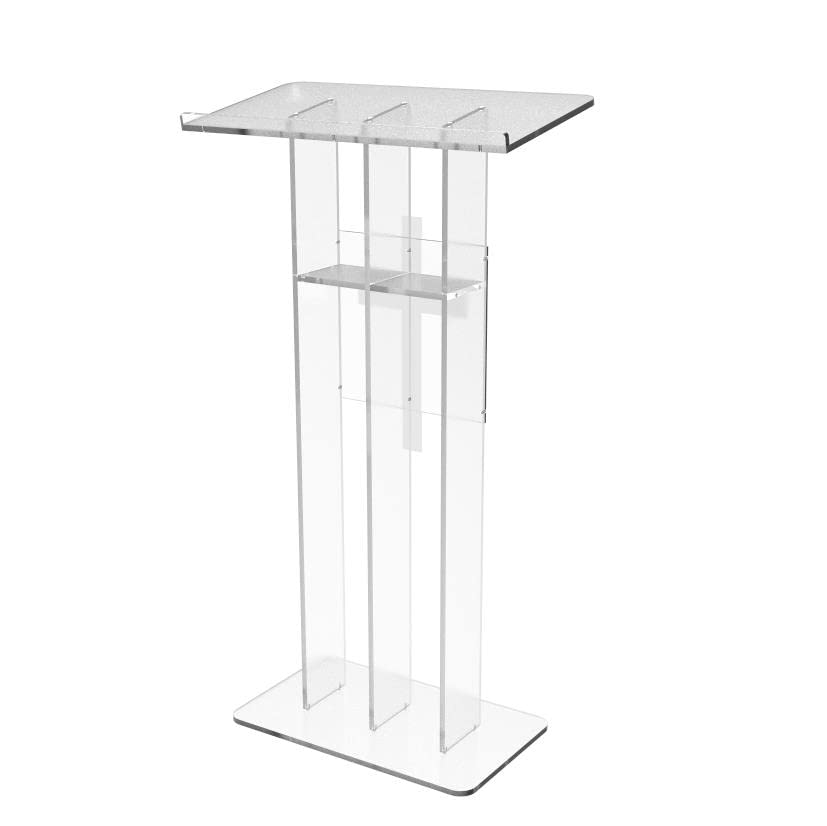 FixtureDisplays® Clear Podium Plexiglass Lecturn Transparent Church Pulpit with Christian Church White Cross Trinity Style Easy Assebmly Required 15411+1803CROSS-NF