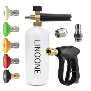 linoone foam cannon gun set, 3000psi pressure washer gun with 5 nozzle tips snow foam, 1/4” quick outlet connector