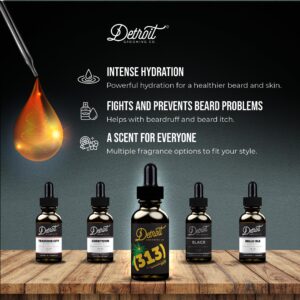 Detroit Grooming Co.Natural Beard Oil for Men - Nourishing & Organic Beard Moisturizer w/Sweet Almond Oil & Vitamin E - Softens, Boosts Growth - Toasted Vanilla Amber Scent- 313 1oz