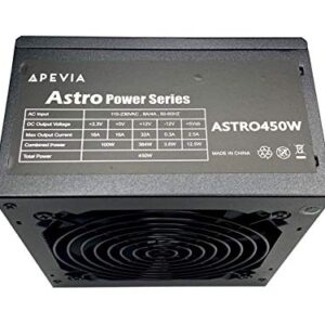 APEVIA ASTRO450W Astro 450W ATX Power Supply with Auto-Thermally Controlled 120mm Fan, 115/230V Switch, All Protections