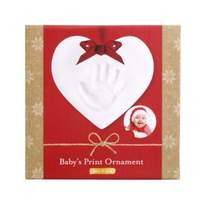 Kate & Milo DIY Personalized Baby's Handprint or Footprint Christmas Heart Ornament, No Bake Baby Holiday Craft, White