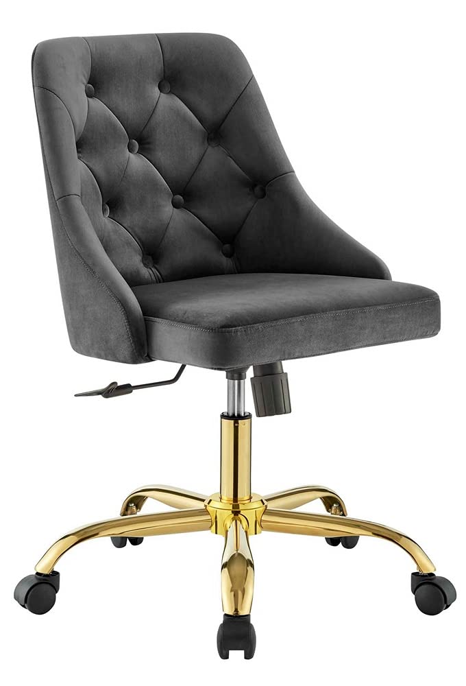 Modway Distinct Tufted Swivel Performance Velvet Office Chair, Gold Gray