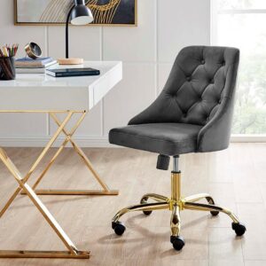 Modway Distinct Tufted Swivel Performance Velvet Office Chair, Gold Gray