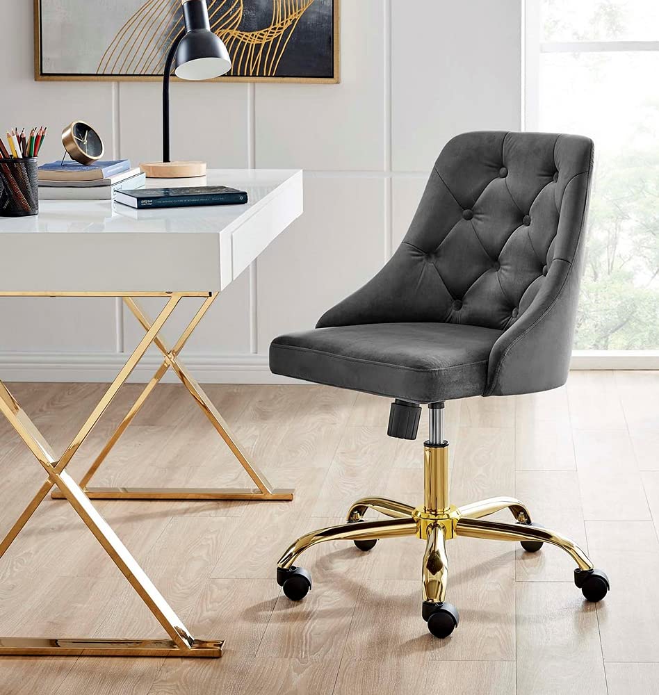 Modway Distinct Tufted Swivel Performance Velvet Office Chair, Gold Gray