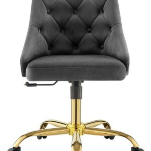 Modway Distinct Tufted Swivel Performance Velvet Office Chair, Gold Gray