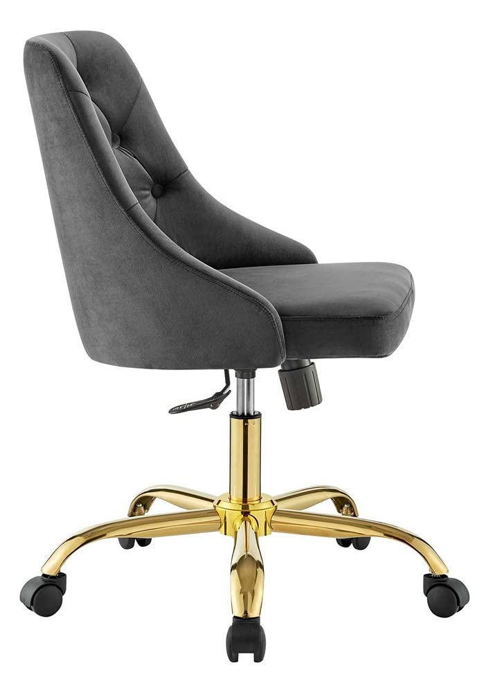 Modway Distinct Tufted Swivel Performance Velvet Office Chair, Gold Gray