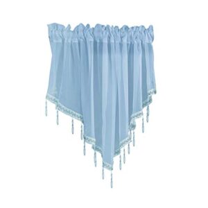 White Sheer Tulle Beaded Valance Curtains 2 Pieces Kitchen Cafe Rod Pocket Swag Window Curtain Valances with Bead Trim for Bedroom Bathroom Nursery Living Room, 51 x 24 Inch Length (Blue)