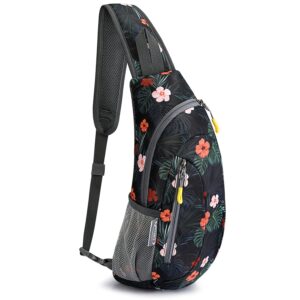 g4free sling bags men and women shoulder backpack small cross body chest sling backpack(black base floral)
