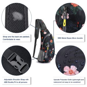 G4Free Sling Bags Men and Women Shoulder Backpack Small Cross Body Chest Sling Backpack(Black Base Floral)