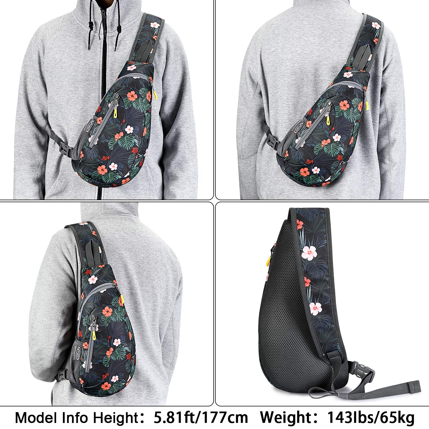 G4Free Sling Bags Men and Women Shoulder Backpack Small Cross Body Chest Sling Backpack(Black Base Floral)